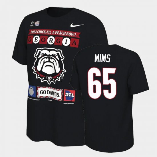 #65 Amarius Mims College Football Georgia Bulldogs 2022 Peach Bowl Men Black T-Shirt 832921-688