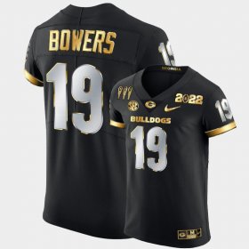#19 Brock Bowers College Football UGA Bulldogs 3X CFP National Champions Golden Limited Mens Black Jersey 901267-658