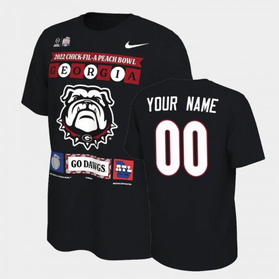 #00 Custom College Football Georgia 2022 Peach Bowl Mens Black T-Shirt 140392-669
