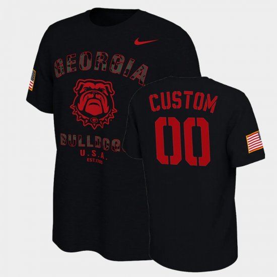 #00 Custom College Football UGA Bulldogs Veterans Day 2021 America Flag Men\'s Black T-Shirt 116393-385