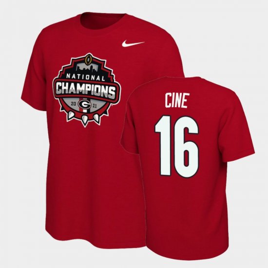 #16 Lewis Cine 2021 National Champions University of Georgia Celebration Men\'s Red T-Shirt 980391-857
