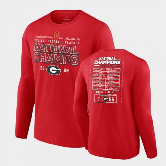 2022 National Champions UGA Bulldogs Schedule Long Sleeve Men Red T-Shirt 414665-513