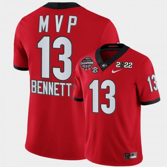 #13 Stetson Bennett College Football Georgia Bulldogs 2021-22 CFP National Champions MVP Men\'s Red Jersey 217403-124