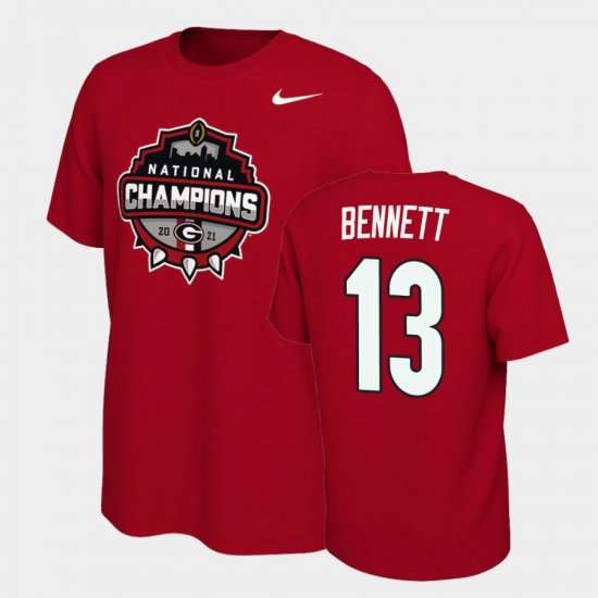 #13 Stetson Bennett 2021 National Champions Georgia Bulldogs Celebration Mens Red T-Shirt 162765-694