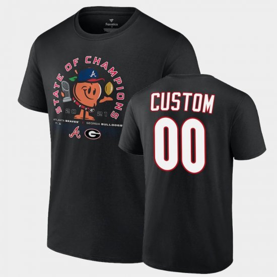 #00 Custom University of Georgia x Atlanta Braves 2021 State of Champions Peach Men\'s Black T-Shirt 327637-924