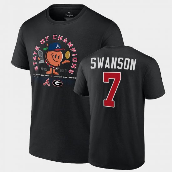 #7 Dansby Swanson Georgia x Atlanta Braves 2021 State of Champions Peach Men\'s Black T-Shirt 334836-821