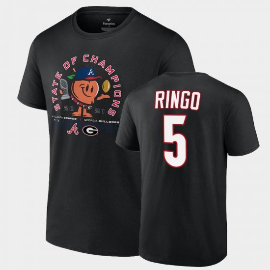 #5 Kelee Ringo UGA x Atlanta Braves 2021 State of Champions Peach Men\'s Black T-Shirt 812930-127