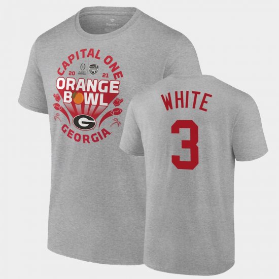 #3 Zamir White 2021 Orange Bowl University of Georgia CFP Men Gray T-Shirt 128239-786