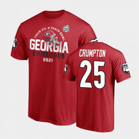 #25 Ahkil Crumpton 2021 Peach Bowl University of Georgia Mens Red T-Shirt 877871-680