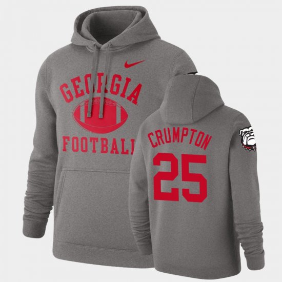 #25 Ahkil Crumpton Retro Football Georgia Bulldogs Pullover Men\'s Heathered Gray Hoodie 617685-550