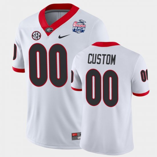 #00 Custom 2021 Peach Bowl UGA College Football Men\'s White Jersey 553940-795