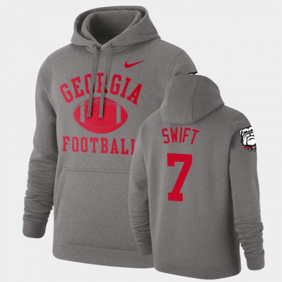 #7 D\'Andre Swift Retro Football UGA Bulldogs Pullover Mens Heathered Gray Hoodie 509519-429