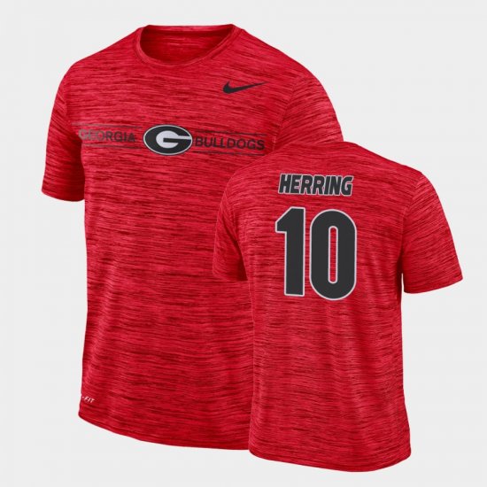 #10 Malik Herring GFX Velocity UGA Bulldogs Sideline Legend Performance Men\'s Red T-Shirt 177748-470