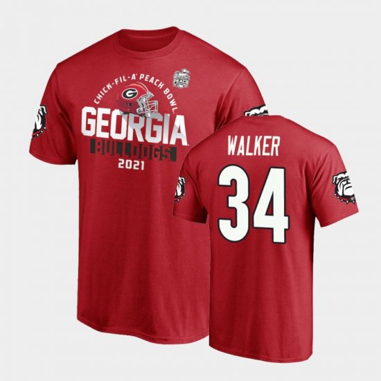 #34 Herchel Walker 2021 Peach Bowl Georgia Men\'s Red T-Shirt 797213-417