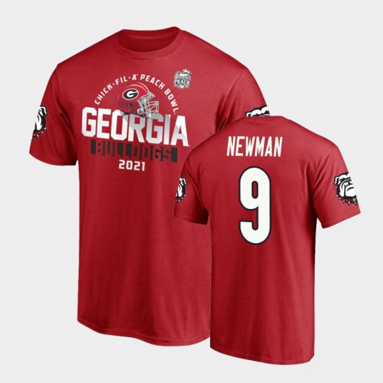 #9 Jamie Newman 2021 Peach Bowl Georgia Bulldogs Men\'s Red T-Shirt 168775-325