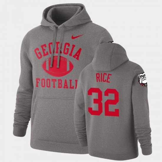 #32 Monty Rice Retro Football Georgia Bulldogs Pullover Men\'s Heathered Gray Hoodie 773398-235