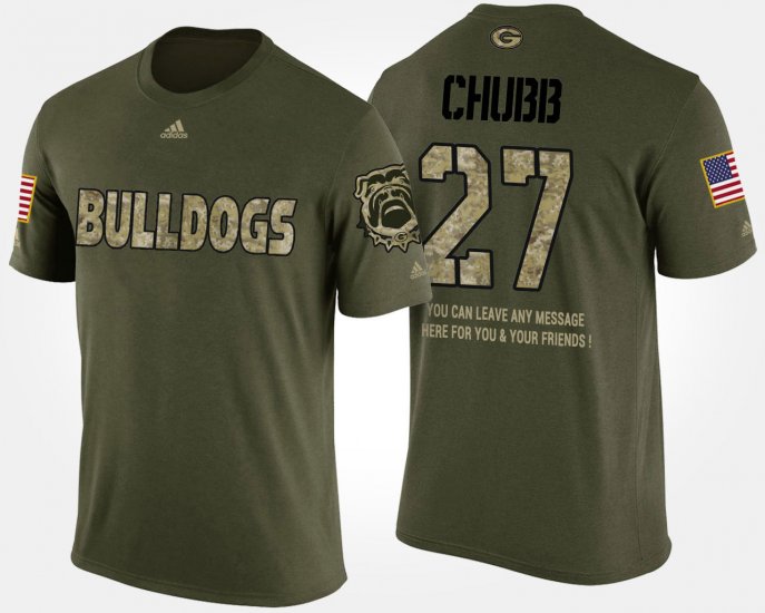 #27 Nick Chubb Military Georgia Short Sleeve With Message Men Camo T-Shirt 691570-259