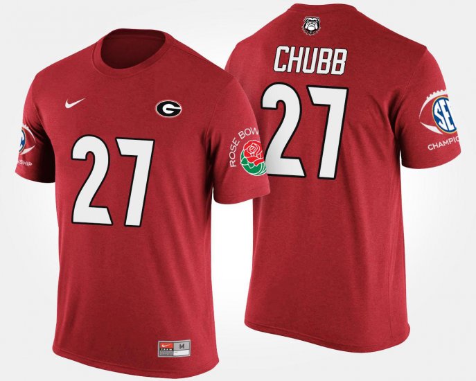 #27 Nick Chubb Bowl Game Georgia Bulldogs Southeastern Conference Rose Bowl Men Red T-Shirt 294235-760