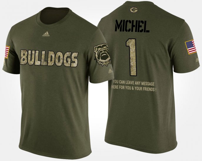 #1 Sony Michel Military UGA Bulldogs Short Sleeve With Message Mens Camo T-Shirt 626060-537