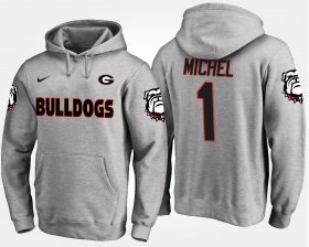 #1 Sony Michel Name and Number Georgia Bulldogs Men's Gray Hoodie 734860-693