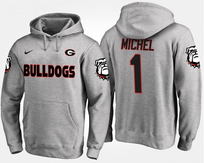 #1 Sony Michel Name and Number Georgia Bulldogs Men\'s Gray Hoodie 734860-693