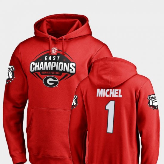 #1 Sony Michel 2018 SEC East Division Champions Georgia Bulldogs Football Men\'s Red Hoodie 482497-127