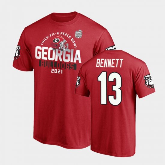 #13 Stetson Bennett 2021 Peach Bowl UGA Bulldogs Mens Red T-Shirt 125366-900