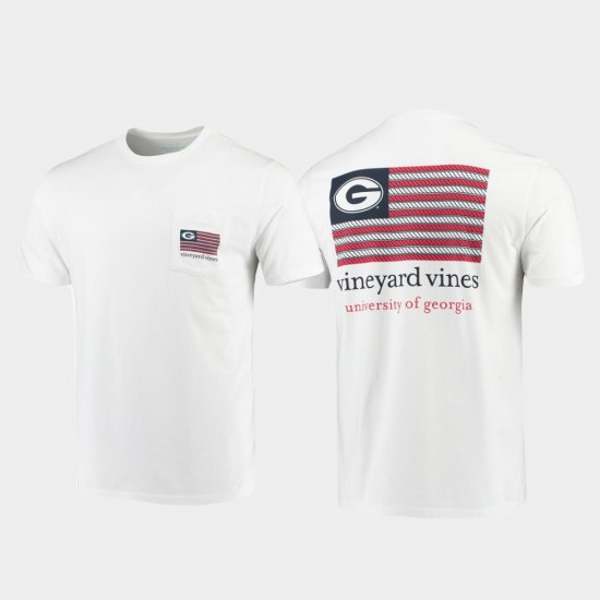 Americana Flag UGA Bulldogs Vineyard Vines Men\'s White T-Shirt 156884-477