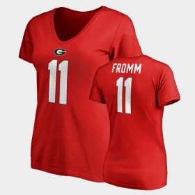 #11 Jake Fromm College Legends UGA Bulldogs Name & Number V-Neck Women Red T-Shirt 562657-377