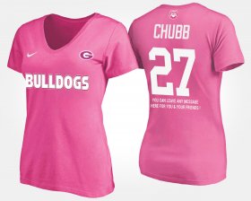 #27 Nick Chubb Name and Number University of Georgia With Message Women Pink T-Shirt 488393-470