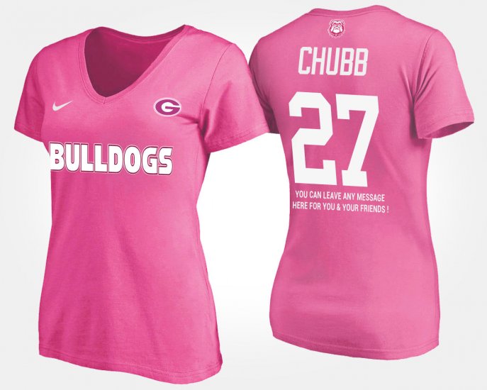 #27 Nick Chubb Name and Number University of Georgia With Message Women Pink T-Shirt 488393-470